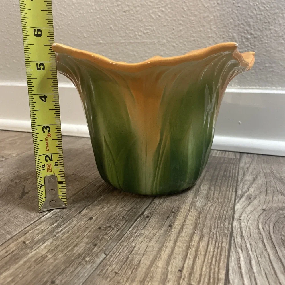 VTG Squash Gourd Flower Vase Bowl Planter Orange & Green Ceramic Italy‎
